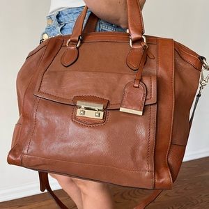 Cole Haan satchel in tan. 16”x 13”x 6” Lots of life left